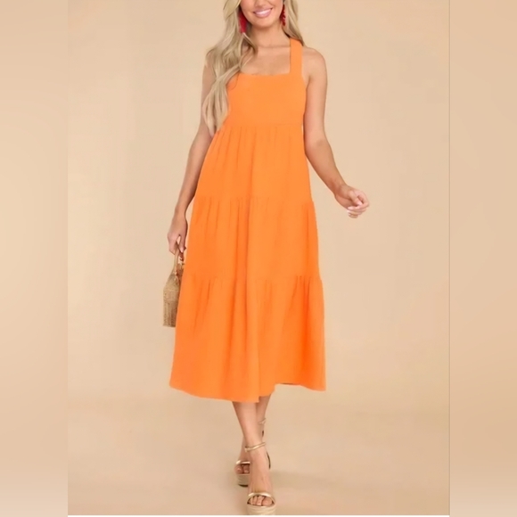Skies Are Blue Orange Sleeveless Midi Dress - Picture 1 of 4
